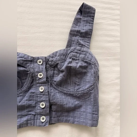Free People Blue & White Bustier Crop Top | Button Front | Size S - Picture 3 of 8